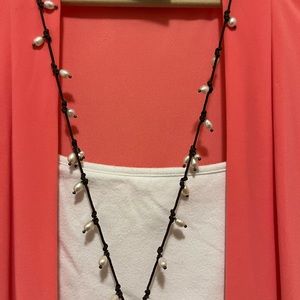 Silpada Pearl & Brown Cord Lariat Necklace